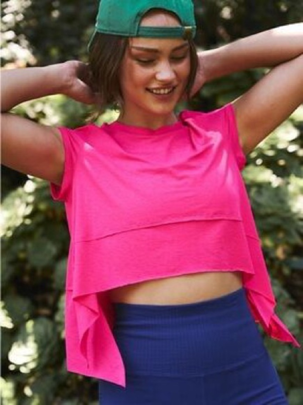 Free People Hot Pink Layered Crop Tee